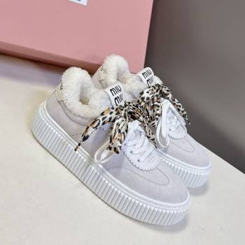 Miu Miu Suede and Wool Sneakers 4.5cm with Double Lace Grey 2025 1024 (MD-251024094)