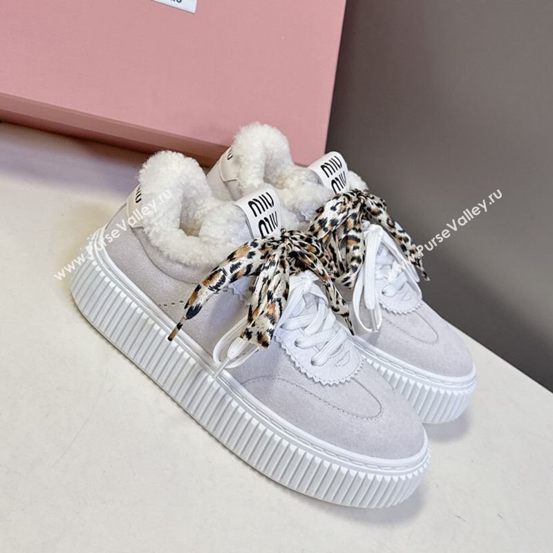 Miu Miu Suede and Wool Sneakers 4.5cm with Double Lace Grey 2025 1024 (MD-251024094)