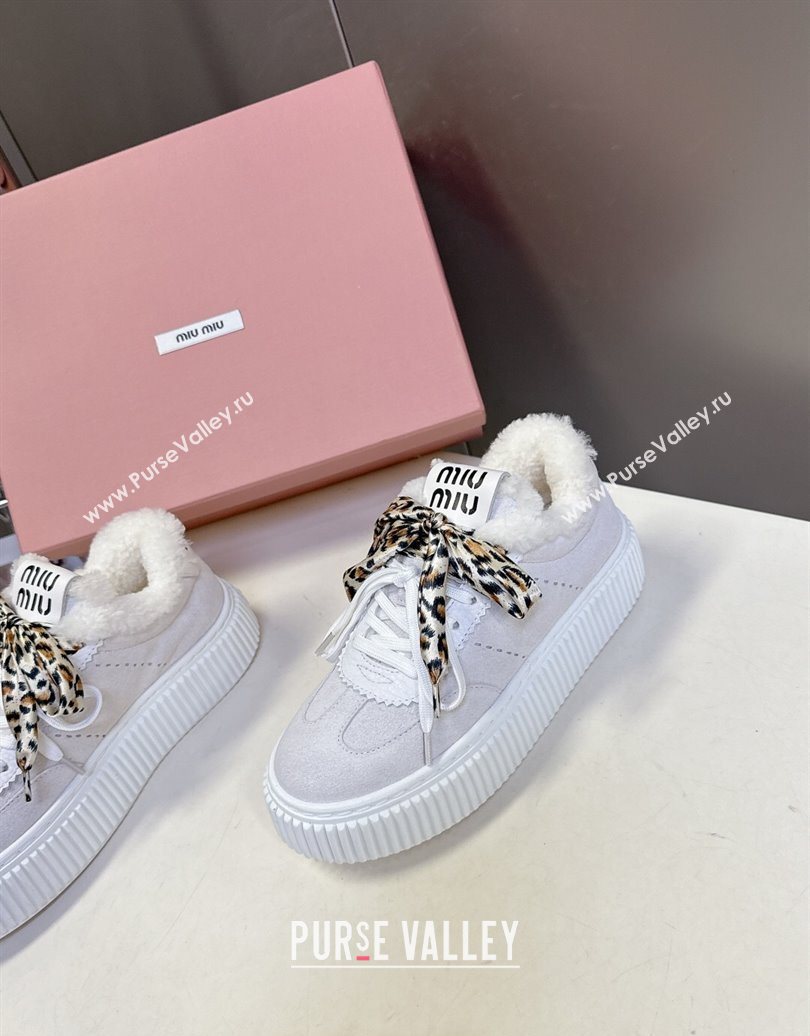 Miu Miu Suede and Wool Sneakers 4.5cm with Double Lace Grey 2025 1024 (MD-251024094)