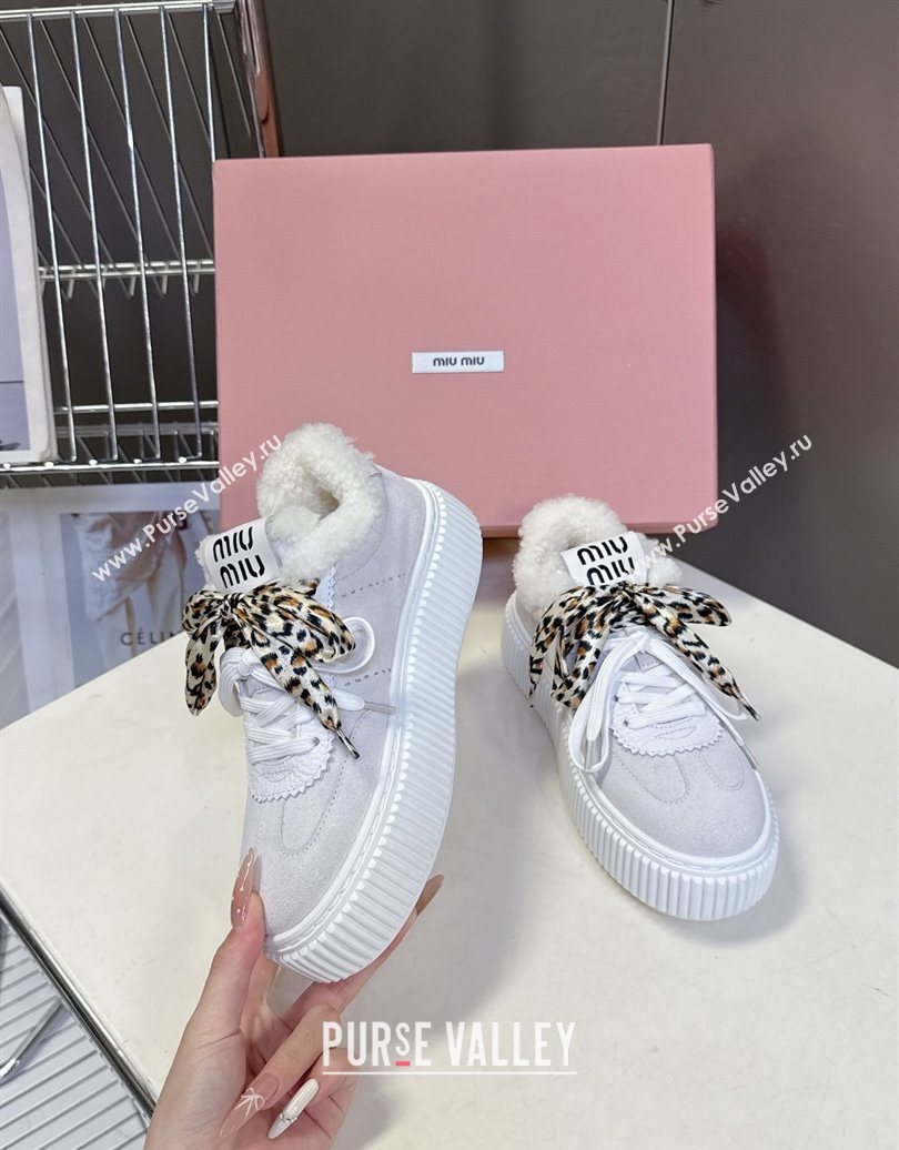 Miu Miu Suede and Wool Sneakers 4.5cm with Double Lace Grey 2025 1024 (MD-251024094)