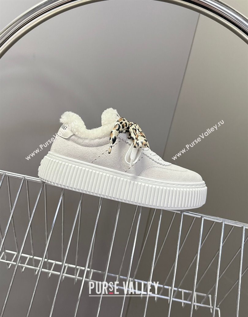 Miu Miu Suede and Wool Sneakers 4.5cm with Double Lace Grey 2025 1024 (MD-251024094)