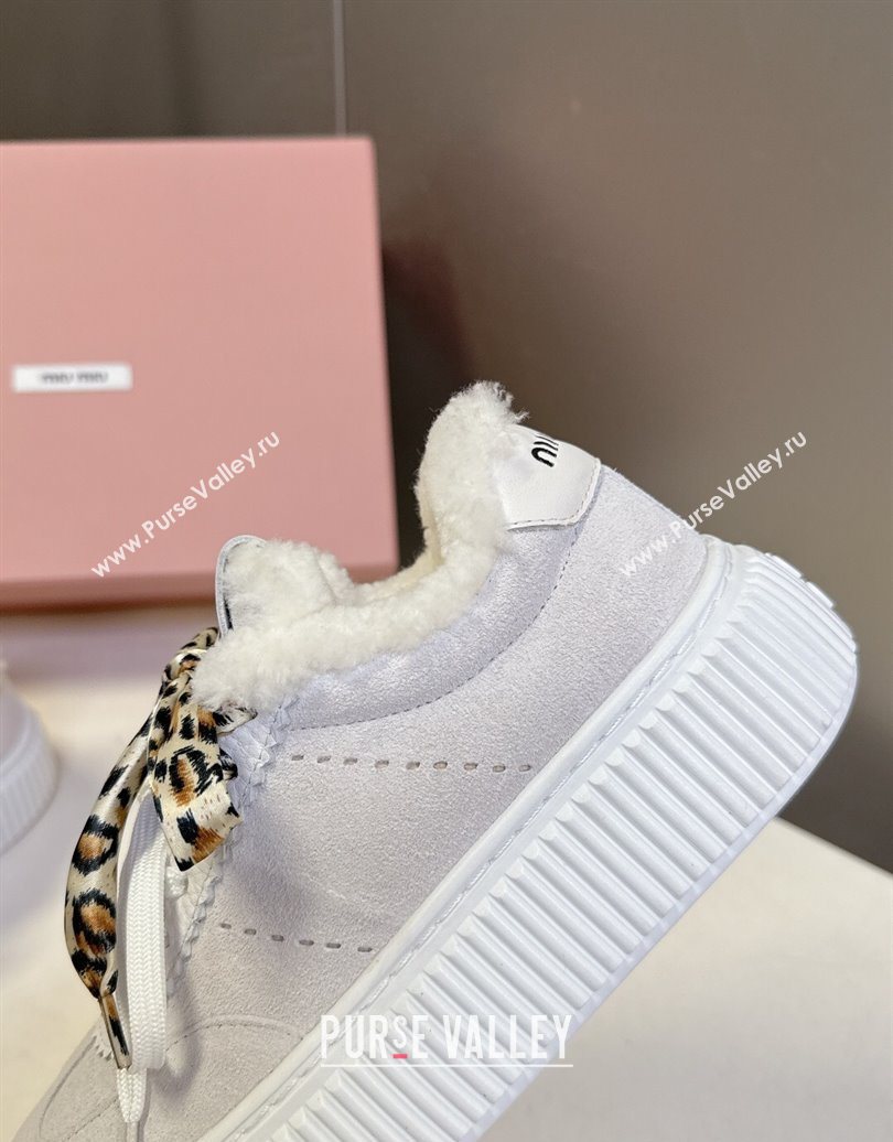 Miu Miu Suede and Wool Sneakers 4.5cm with Double Lace Grey 2025 1024 (MD-251024094)