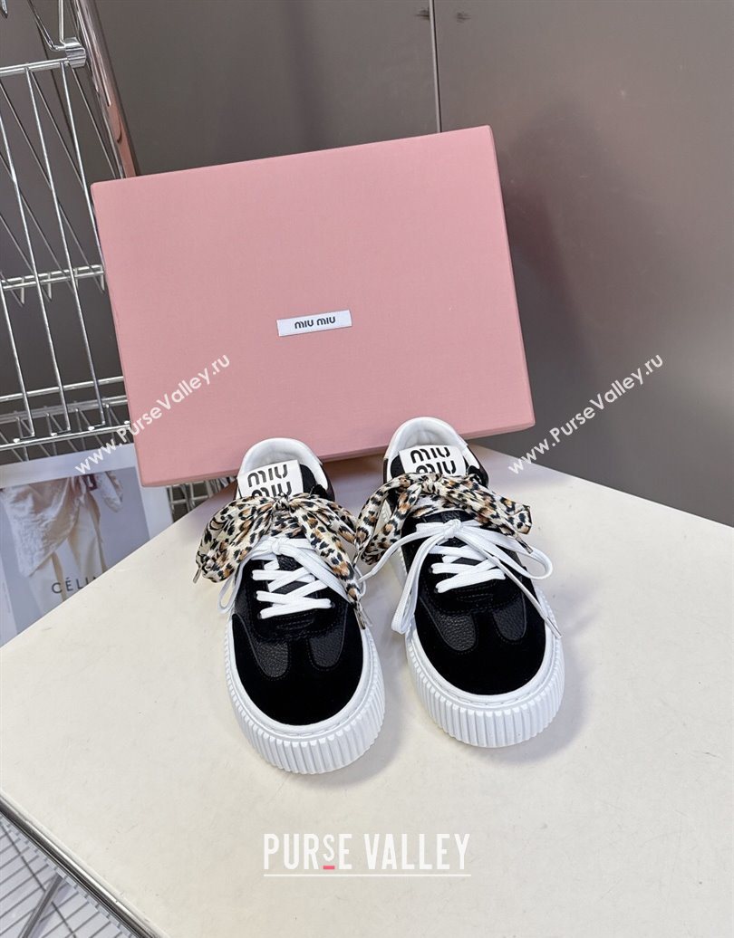 Miu Miu Suede and Leather Sneakers 4.5cm with Double Lace Black 2025 1024 (MD-251024095)