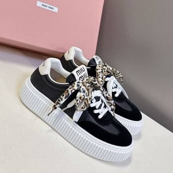 Miu Miu Suede and Leather Sneakers 4.5cm with Double Lace Black 2025 1024 (MD-251024095)