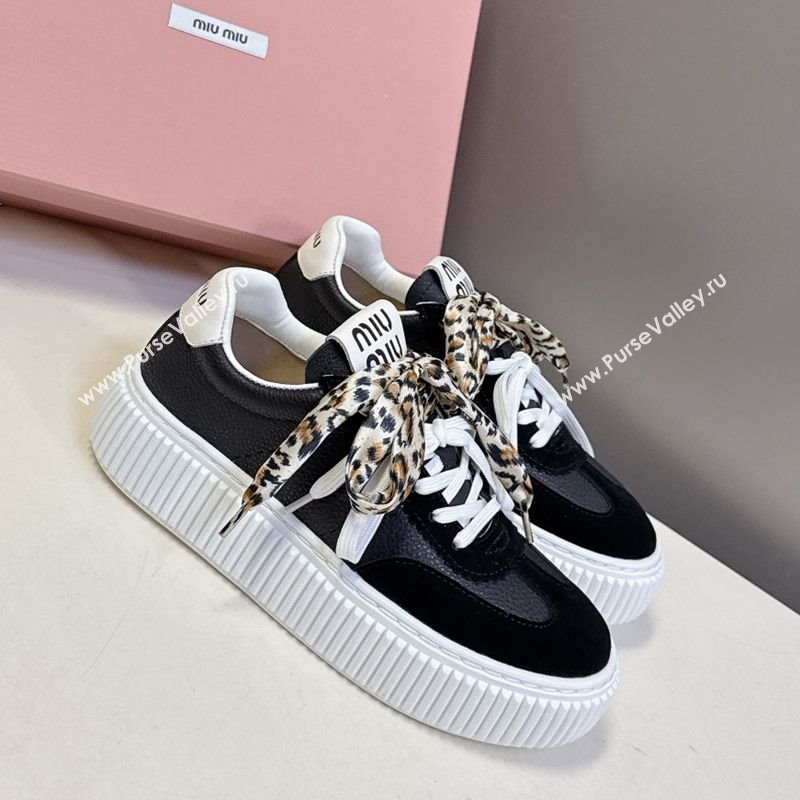 Miu Miu Suede and Leather Sneakers 4.5cm with Double Lace Black 2025 1024 (MD-251024095)