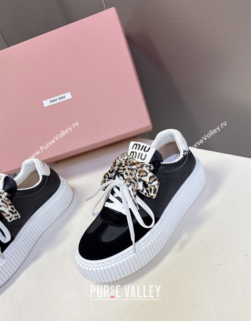 Miu Miu Suede and Leather Sneakers 4.5cm with Double Lace Black 2025 1024 (MD-251024095)