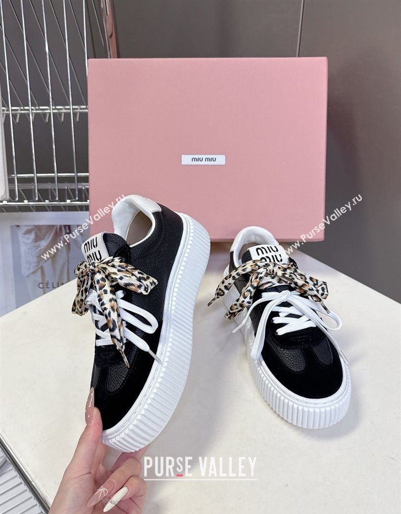 Miu Miu Suede and Leather Sneakers 4.5cm with Double Lace Black 2025 1024 (MD-251024095)