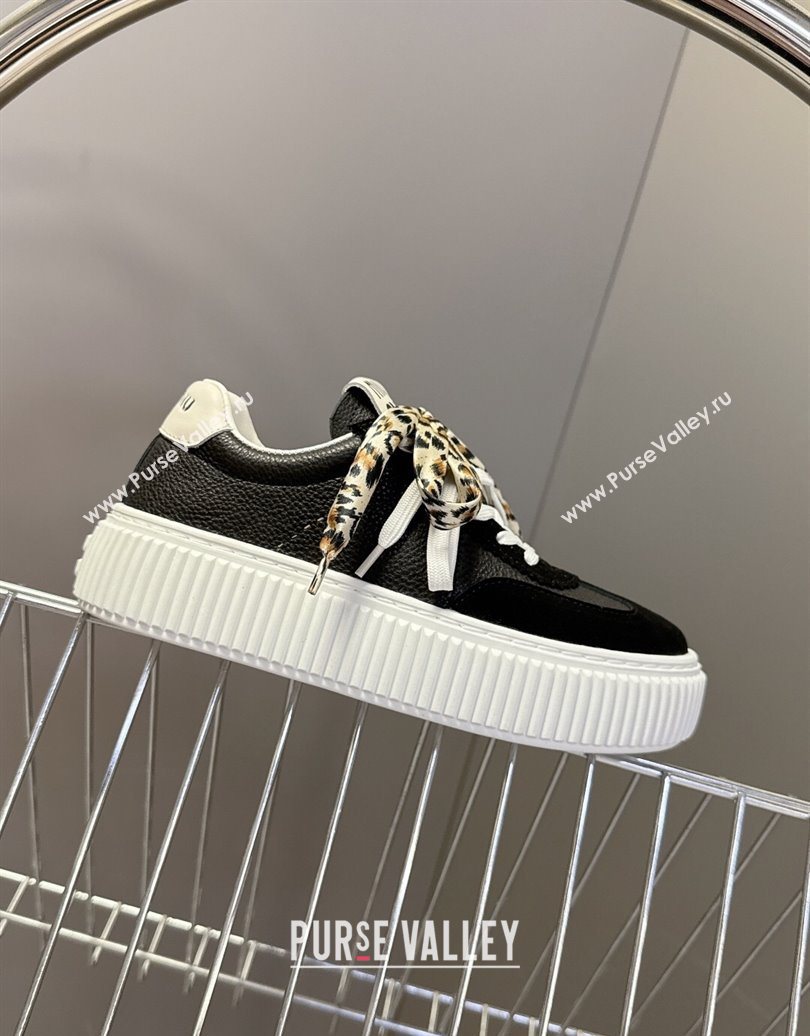 Miu Miu Suede and Leather Sneakers 4.5cm with Double Lace Black 2025 1024 (MD-251024095)