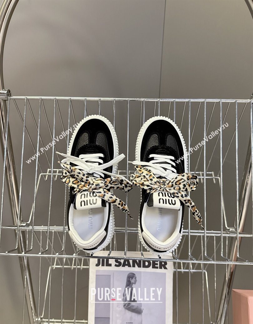 Miu Miu Suede and Leather Sneakers 4.5cm with Double Lace Black 2025 1024 (MD-251024095)
