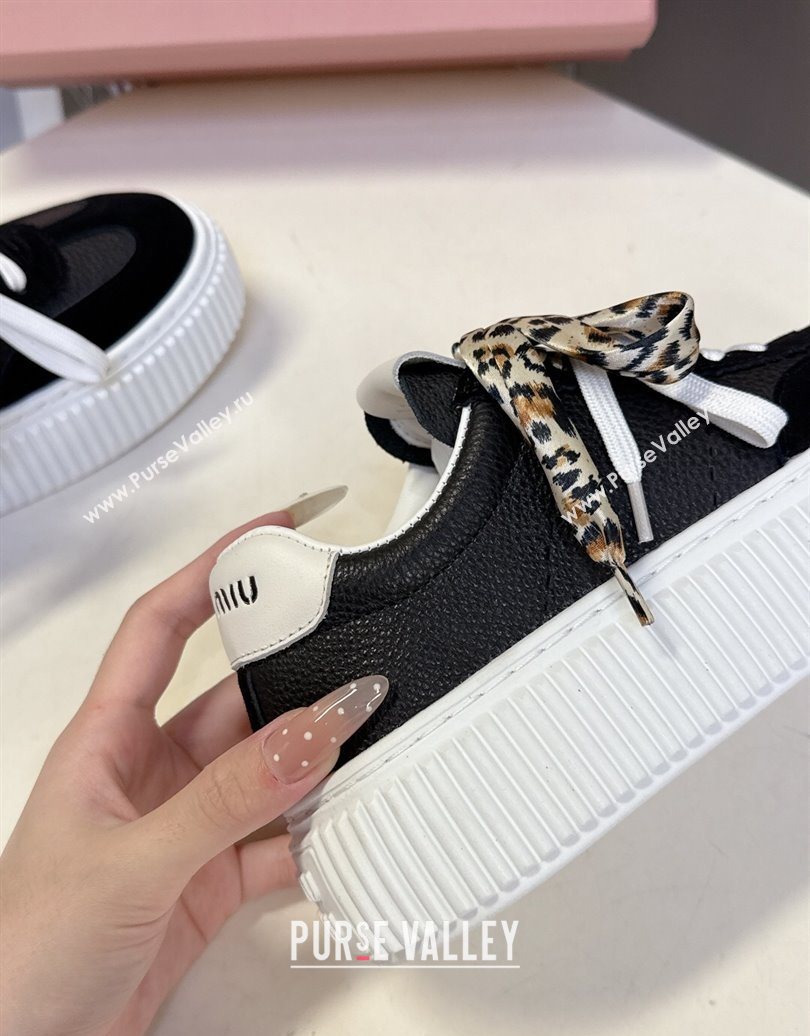 Miu Miu Suede and Leather Sneakers 4.5cm with Double Lace Black 2025 1024 (MD-251024095)