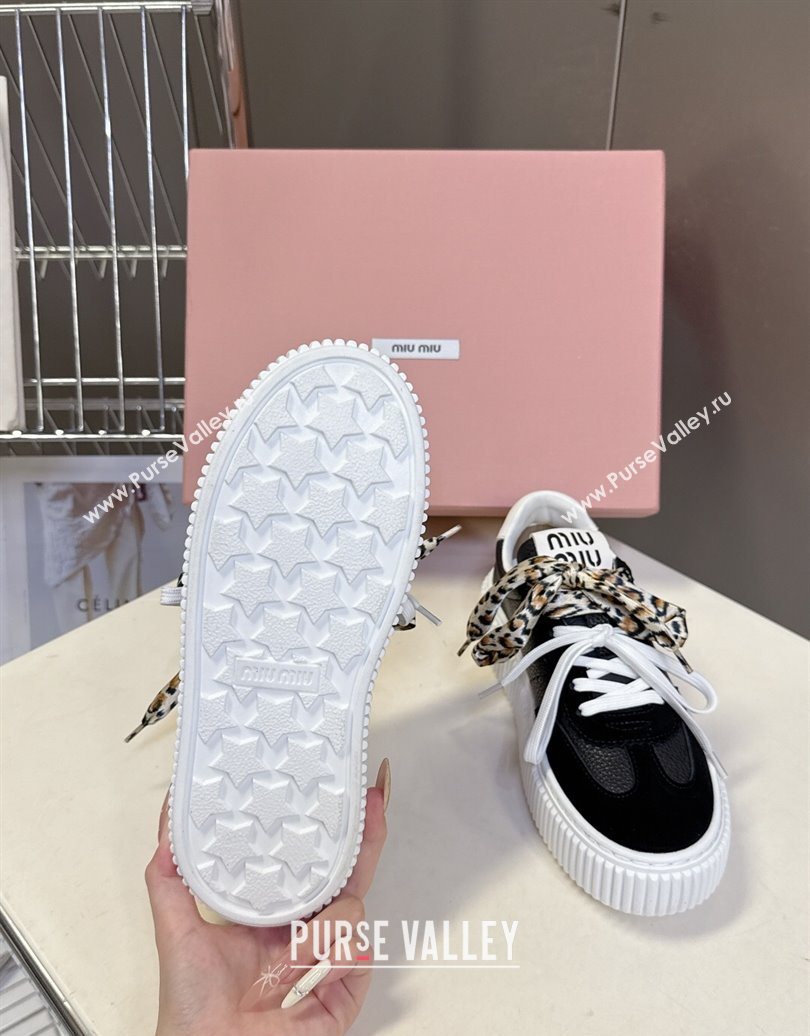 Miu Miu Suede and Leather Sneakers 4.5cm with Double Lace Black 2025 1024 (MD-251024095)