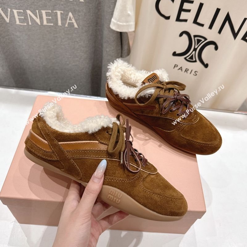 Miu Miu Gymnasium Sneakers in Suede and Wool Brown2 2025 1024 (MD-251024081)