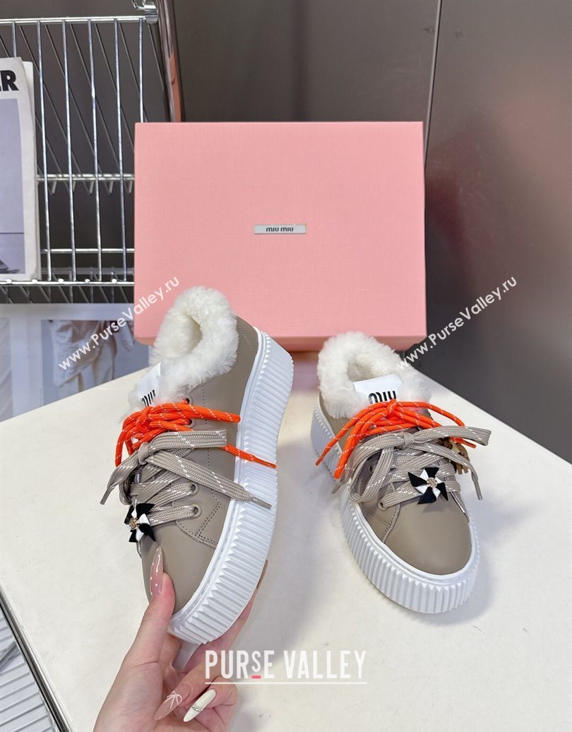 Miu Miu Leather and Wool Platform Sneakers 4.5cm with Charm Grey 2025 1024 (MD-251024101)