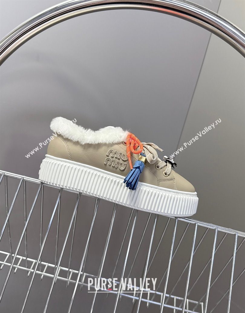 Miu Miu Leather and Wool Platform Sneakers 4.5cm with Charm Grey 2025 1024 (MD-251024101)