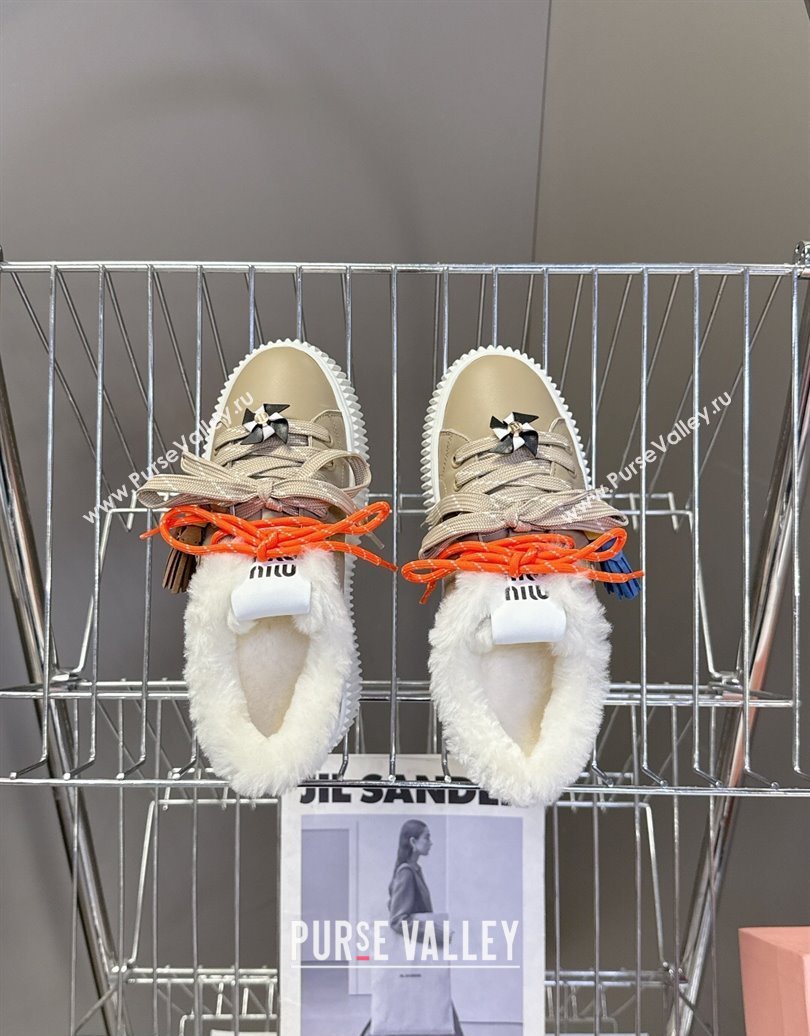 Miu Miu Leather and Wool Platform Sneakers 4.5cm with Charm Grey 2025 1024 (MD-251024101)