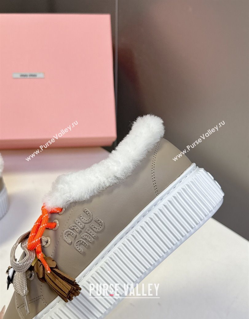 Miu Miu Leather and Wool Platform Sneakers 4.5cm with Charm Grey 2025 1024 (MD-251024101)