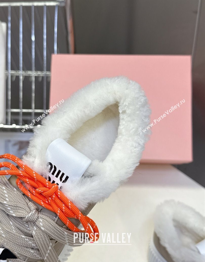 Miu Miu Leather and Wool Platform Sneakers 4.5cm with Charm Grey 2025 1024 (MD-251024101)