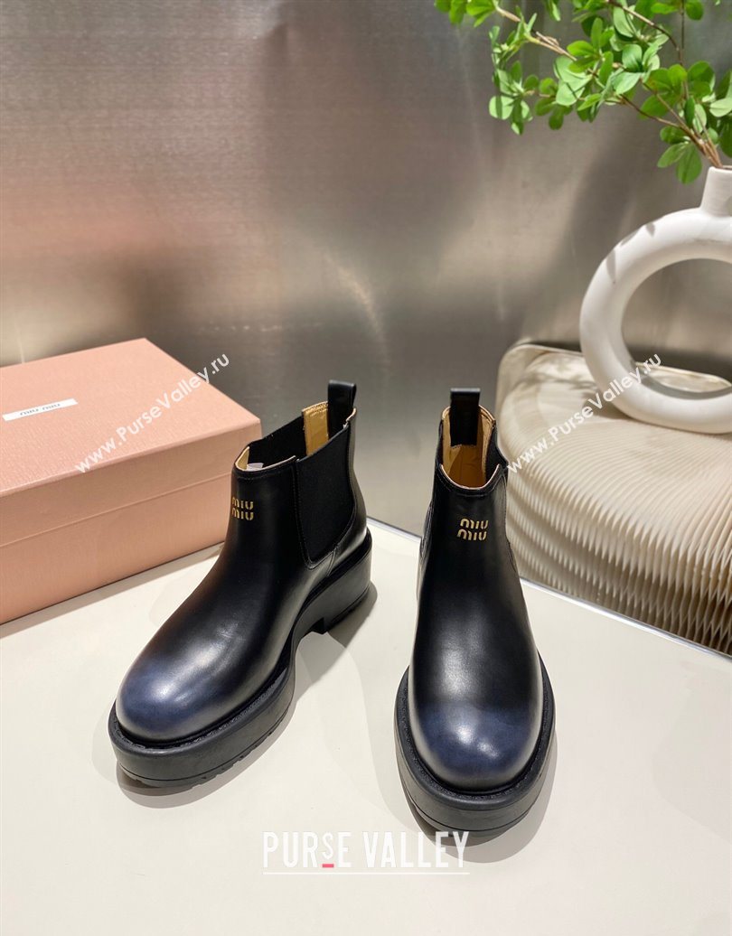 Miu Miu Faded Leather Platform Ankle Boots Black 2025 MM102403 (MD-251024125)