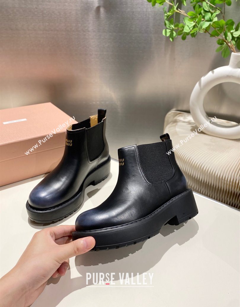 Miu Miu Faded Leather Platform Ankle Boots Black 2025 MM102403 (MD-251024125)