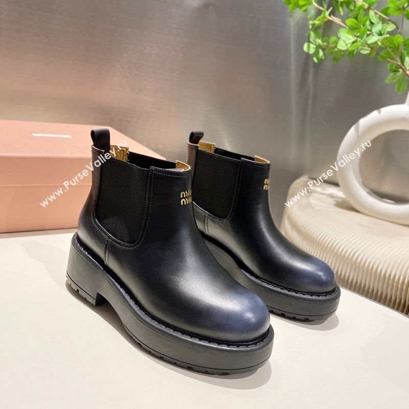 Miu Miu Faded Leather Platform Ankle Boots Black 2025 MM102403 (MD-251024125)