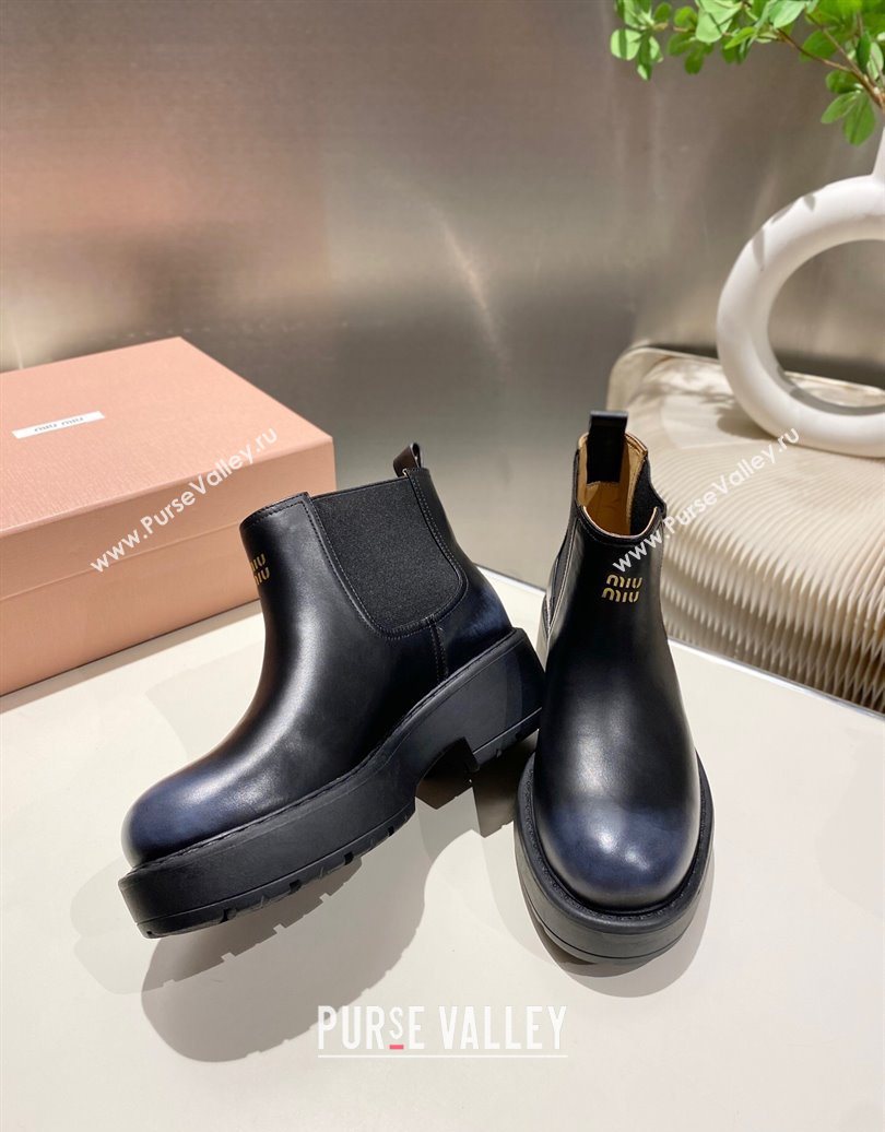 Miu Miu Faded Leather Platform Ankle Boots Black 2025 MM102403 (MD-251024125)