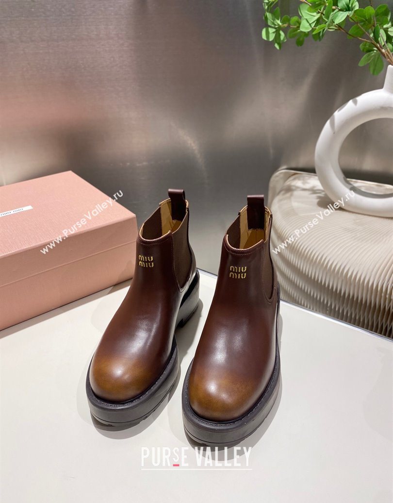 Miu Miu Faded Leather Platform Ankle Boots Brown 2025 MM102403 (MD-251024126)