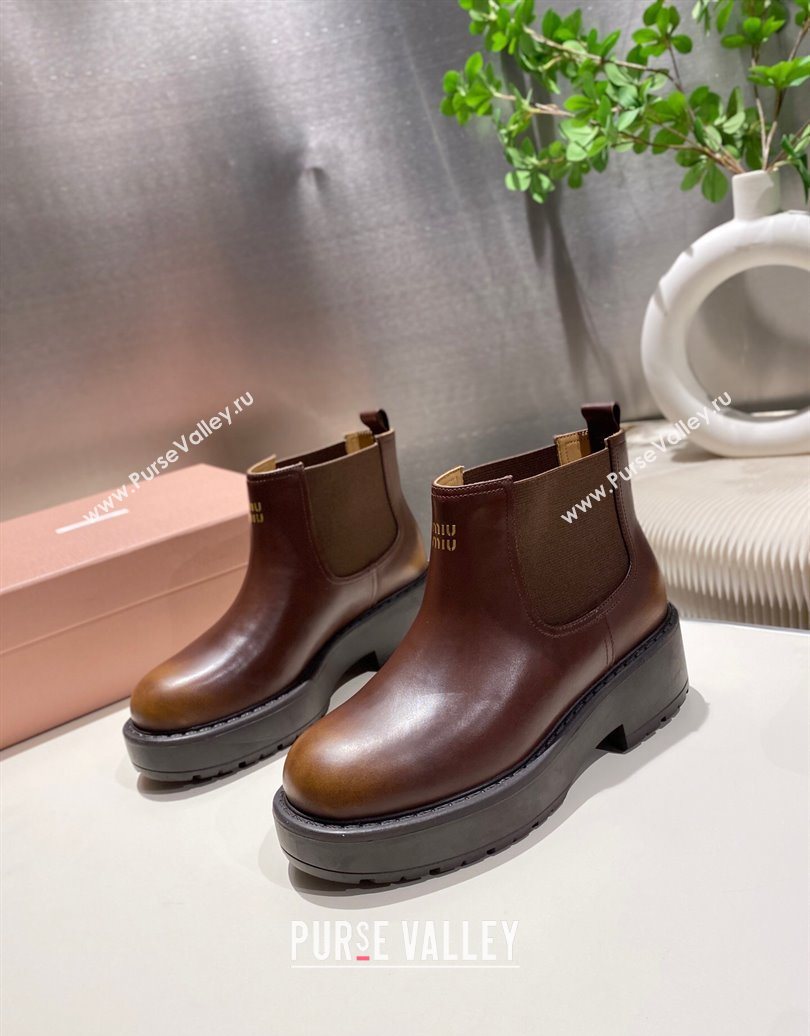 Miu Miu Faded Leather Platform Ankle Boots Brown 2025 MM102403 (MD-251024126)