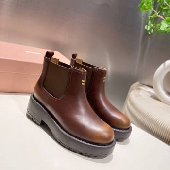 Miu Miu Faded Leather Platform Ankle Boots Brown 2025 MM102403 (MD-251024126)