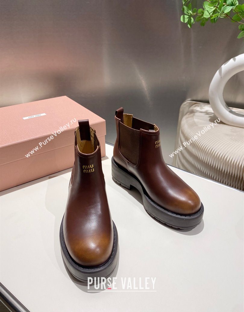 Miu Miu Faded Leather Platform Ankle Boots Brown 2025 MM102403 (MD-251024126)