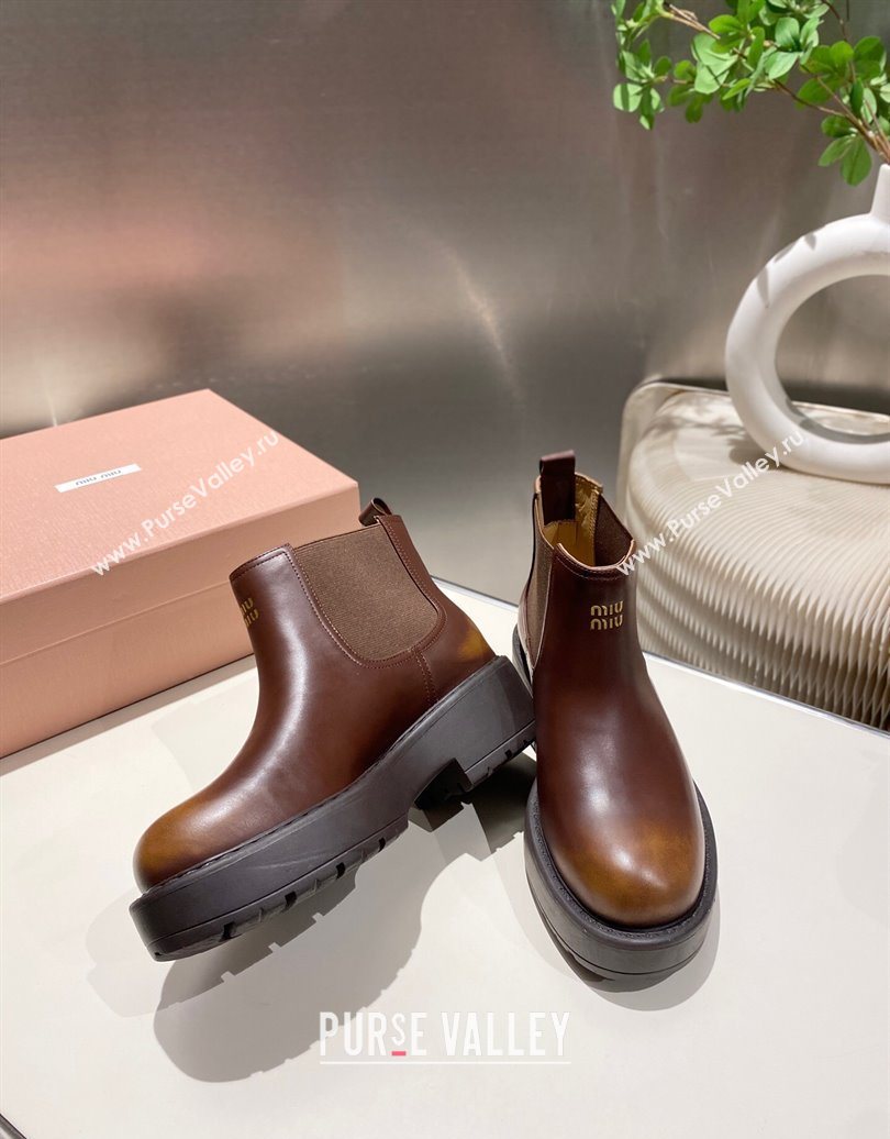 Miu Miu Faded Leather Platform Ankle Boots Brown 2025 MM102403 (MD-251024126)