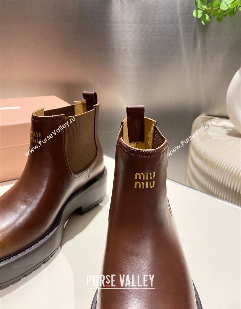 Miu Miu Faded Leather Platform Ankle Boots Brown 2025 MM102403 (MD-251024126)