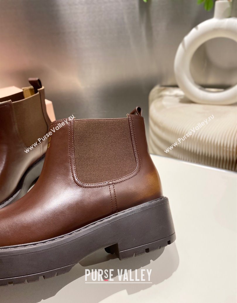 Miu Miu Faded Leather Platform Ankle Boots Brown 2025 MM102403 (MD-251024126)
