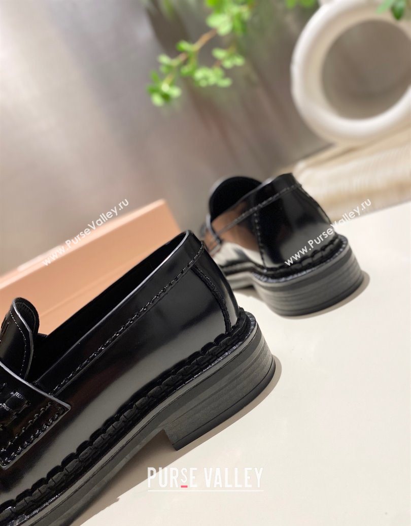 Miu Miu Tassel Loafers in Polished Leather Black 2025 5D497E (MD-251025003)