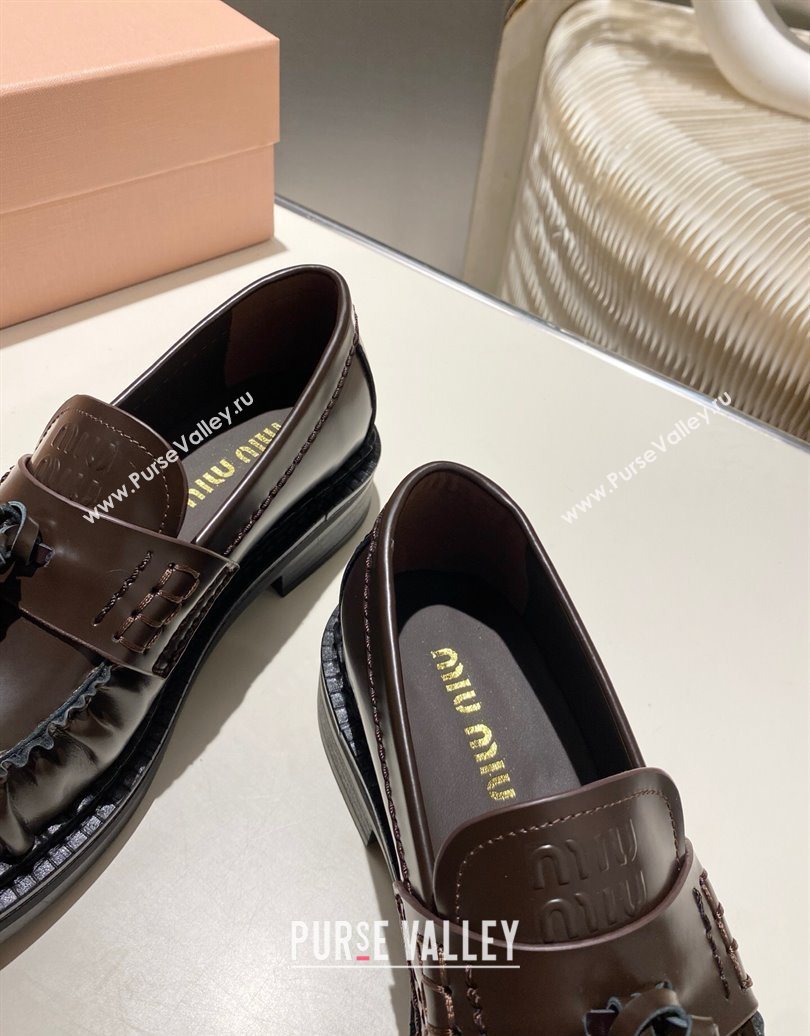 Miu Miu Tassel Loafers in Polished Leather Dark Brown 2025 5D497E (MD-251025004)