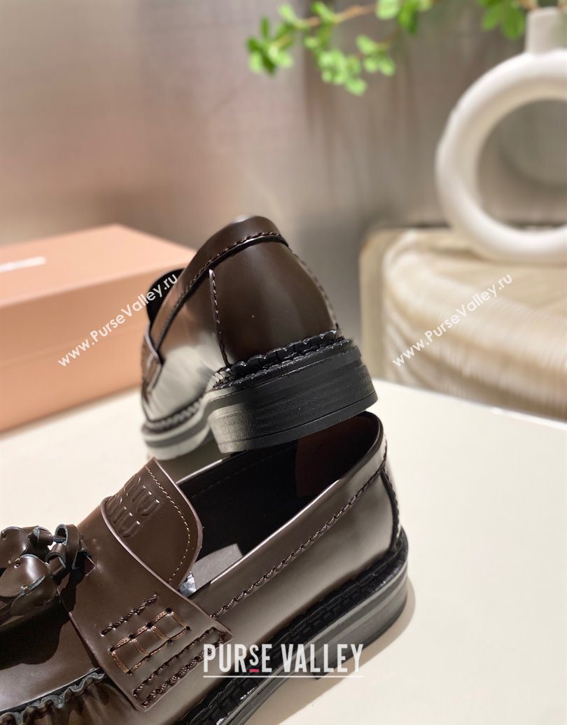 Miu Miu Tassel Loafers in Polished Leather Dark Brown 2025 5D497E (MD-251025004)