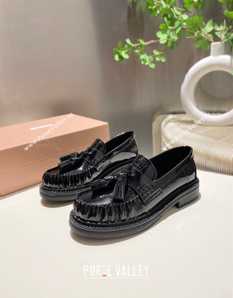 Miu Miu Tassel Loafers in Patent Leather Black 2025 5D497E (MD-251025005)
