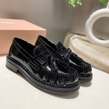 Miu Miu Tassel Loafers in Patent Leather Black 2025 5D497E (MD-251025005)
