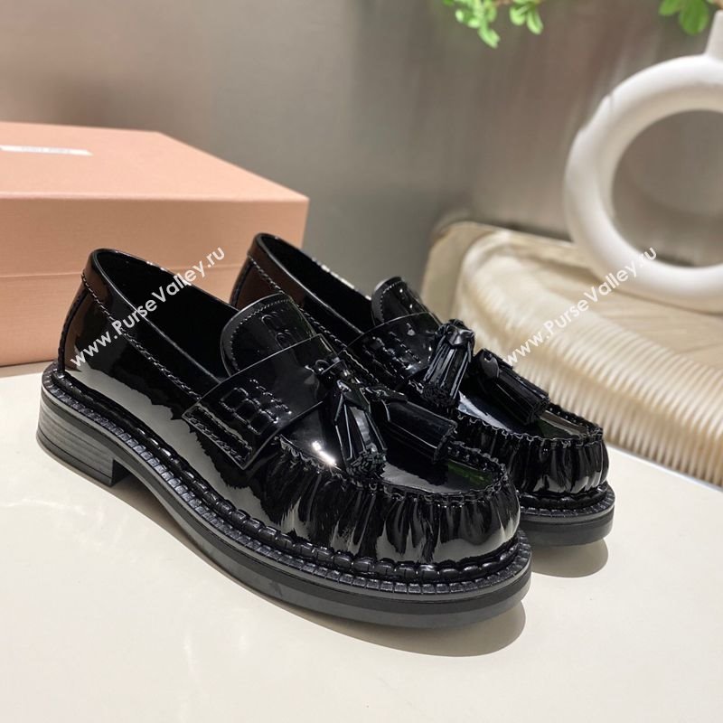 Miu Miu Tassel Loafers in Patent Leather Black 2025 5D497E (MD-251025005)
