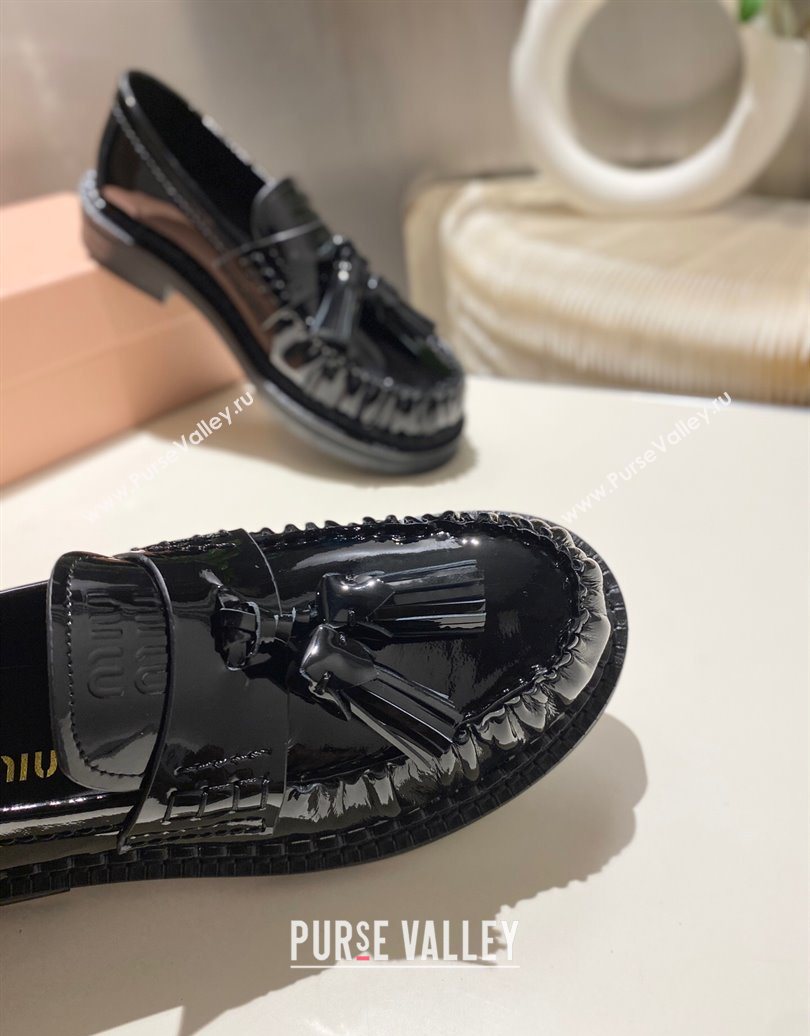 Miu Miu Tassel Loafers in Patent Leather Black 2025 5D497E (MD-251025005)