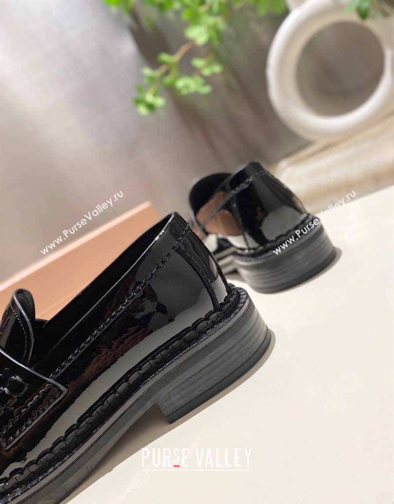 Miu Miu Tassel Loafers in Patent Leather Black 2025 5D497E (MD-251025005)
