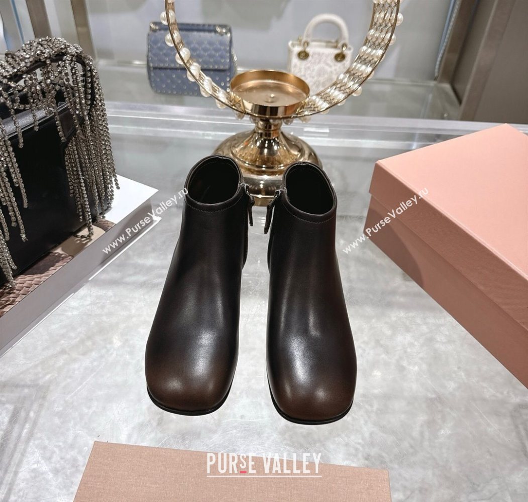 Miu Miu Fume Leather Flat Ankle Booties Brown 2025 5T519E (MD-251024128)