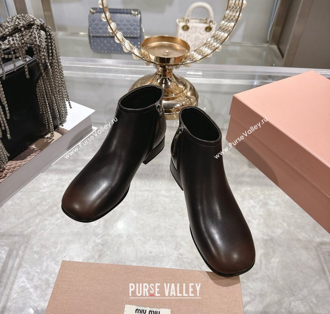 Miu Miu Fume Leather Flat Ankle Booties Brown 2025 5T519E (MD-251024128)