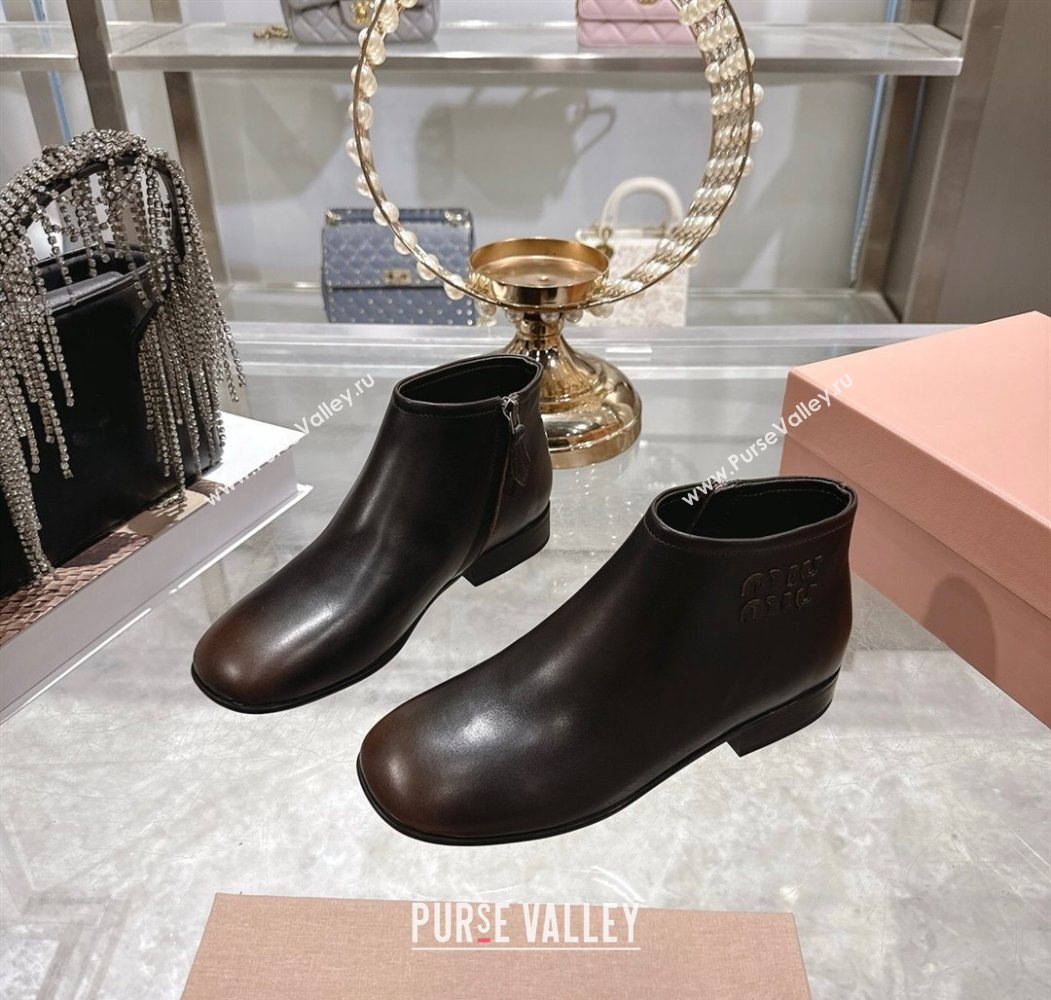 Miu Miu Fume Leather Flat Ankle Booties Brown 2025 5T519E (MD-251024128)