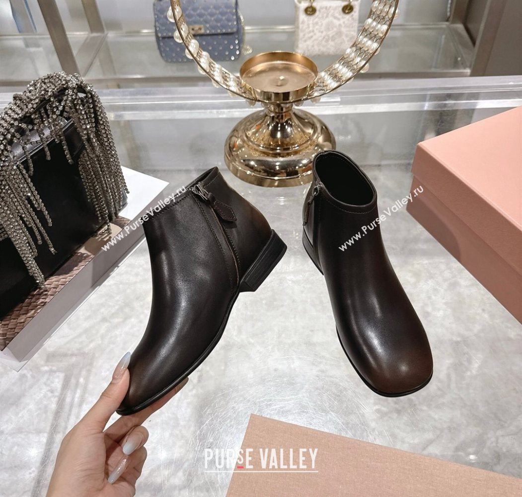 Miu Miu Fume Leather Flat Ankle Booties Brown 2025 5T519E (MD-251024128)