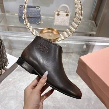 Miu Miu Fume Leather Flat Ankle Booties Brown 2025 5T519E (MD-251024128)