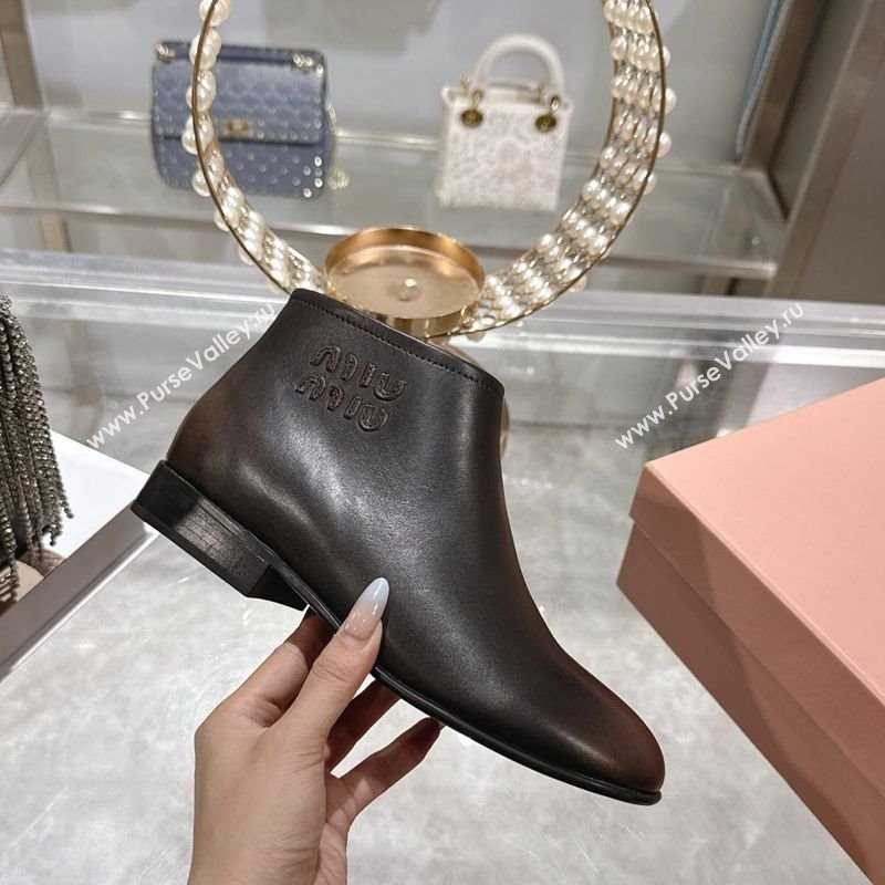 Miu Miu Fume Leather Flat Ankle Booties Brown 2025 5T519E (MD-251024128)
