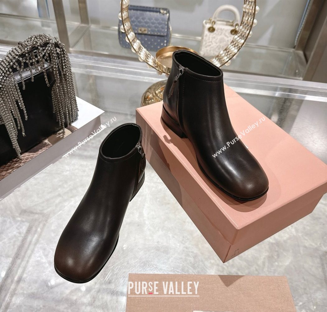 Miu Miu Fume Leather Flat Ankle Booties Brown 2025 5T519E (MD-251024128)