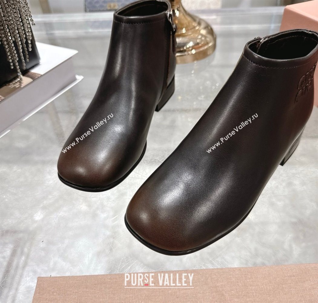 Miu Miu Fume Leather Flat Ankle Booties Brown 2025 5T519E (MD-251024128)