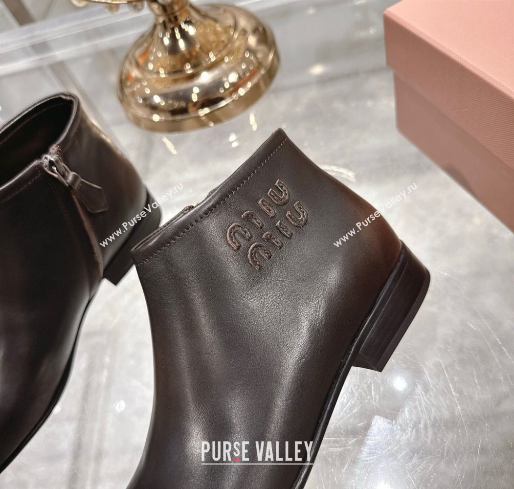 Miu Miu Fume Leather Flat Ankle Booties Brown 2025 5T519E (MD-251024128)