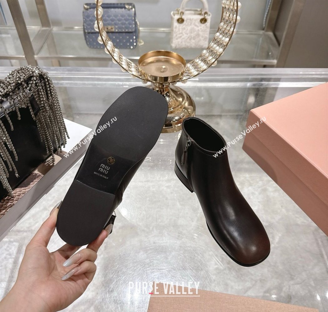 Miu Miu Fume Leather Flat Ankle Booties Brown 2025 5T519E (MD-251024128)